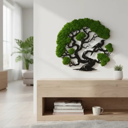 Żywy Obraz z Mchu Chrobotka Drzewo z Ptakiem 3D | 2 Rozmiary | FabART