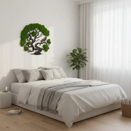 Żywy Obraz z Mchu Chrobotka Drzewo z Ptakiem 3D | 2 Rozmiary | FabART