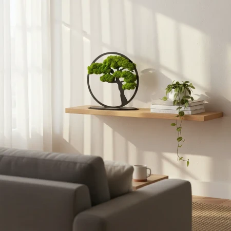 Stojący Obraz z Mchu Chrobotka Bonsai 24x24 cm | Na Biurko | FabART