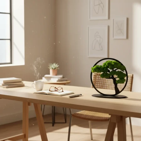 Stojący Obraz z Mchu Chrobotka Bonsai 24x24 cm | Na Biurko | FabART