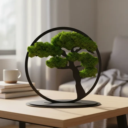 Stojący Obraz z Mchu Chrobotka Bonsai 24x24 cm | Na Biurko | FabART