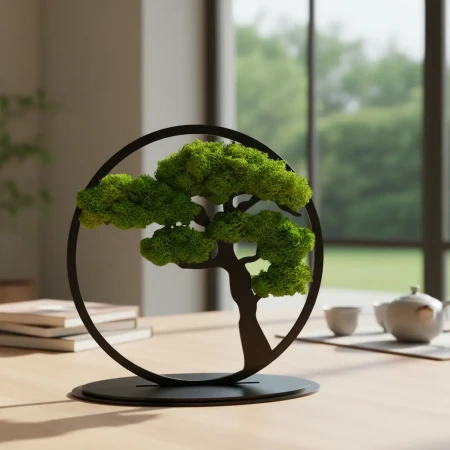 Stojący Obraz z Mchu Chrobotka Bonsai 24x24 cm | Na Biurko | FabART