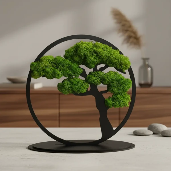 Stojący Obraz z Mchu Chrobotka Bonsai 24x24 cm | Na Biurko | FabART