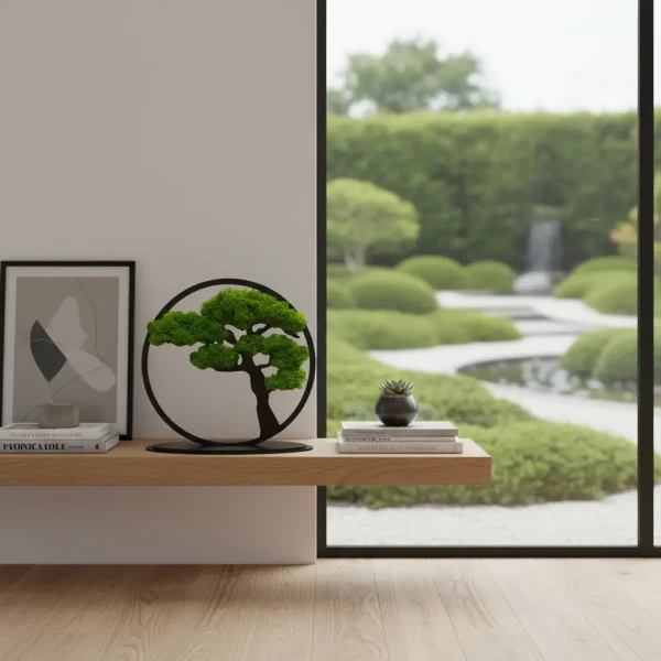 Stojący Obraz z Mchu Chrobotka Bonsai 24x24 cm | Na Biurko | FabART