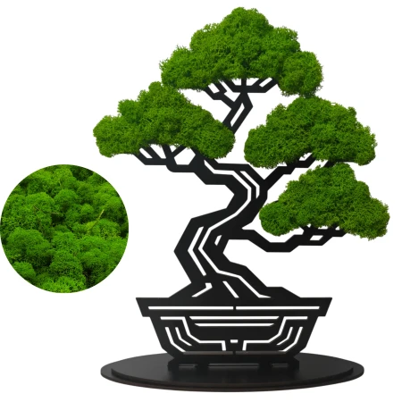 Geometryczne Bonsai z Gęstego Mchu | Stojąca Rzeźba 3D na Podstawce | FabART