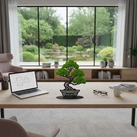 Geometryczne Bonsai z Gęstego Mchu | Stojąca Rzeźba 3D na Podstawce | FabART