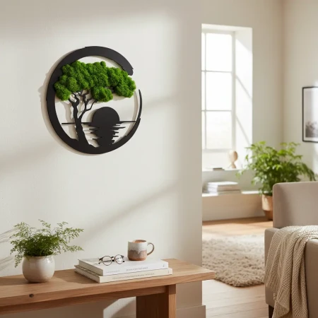 Obraz z Mchu Chrobotka Zachód Słońca 35x35 | Ozdoba Ścienna 3D | FabART