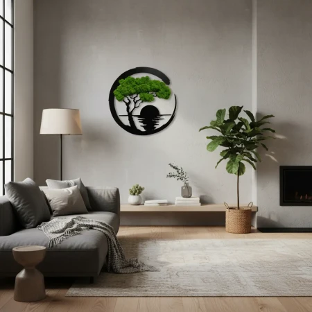 Obraz z Mchu Chrobotka Zachód Słońca 35x35 | Ozdoba Ścienna 3D | FabART