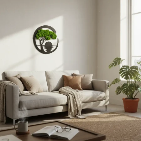 Obraz z Mchu Chrobotka Zachód Słońca 35x35 | Ozdoba Ścienna 3D | FabART