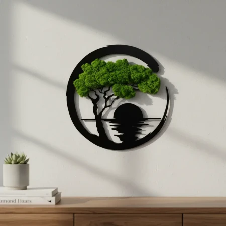 Obraz z Mchu Chrobotka Zachód Słońca 35x35 | Ozdoba Ścienna 3D | FabART