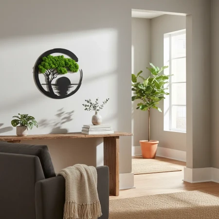 Obraz z Mchu Chrobotka Zachód Słońca 35x35 | Ozdoba Ścienna 3D | FabART