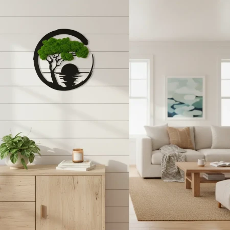 Obraz z Mchu Chrobotka Zachód Słońca 35x35 | Ozdoba Ścienna 3D | FabART