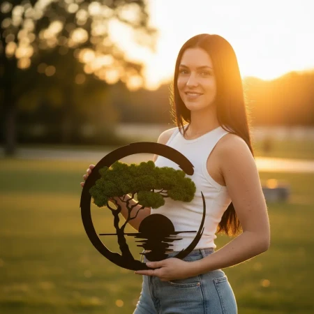 Obraz z Mchu Chrobotka Zachód Słońca 35x35 | Ozdoba Ścienna 3D | FabART