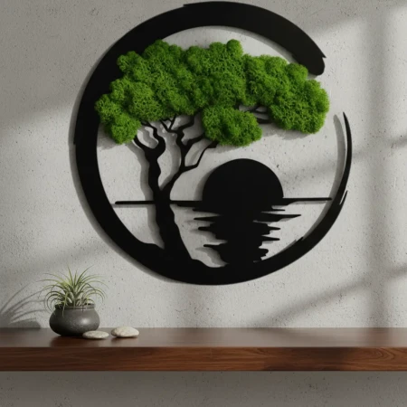 Obraz z Mchu Chrobotka Zachód Słońca 35x35 | Ozdoba Ścienna 3D | FabART