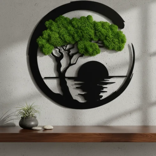 Obraz z Mchu Chrobotka Zachód Słońca 35x35 | Ozdoba Ścienna 3D | FabART