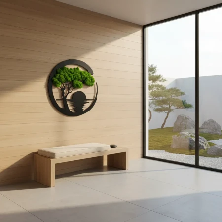 Obraz z Mchu Chrobotka Zachód Słońca 35x35 | Ozdoba Ścienna 3D | FabART