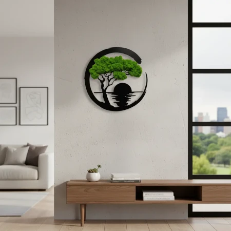 Obraz z Mchu Chrobotka Zachód Słońca 35x35 | Ozdoba Ścienna 3D | FabART