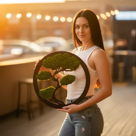 Okrągły Obraz z Mchu Chrobotka Bonsai | 35 cm lub 50 cm | FabART