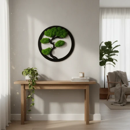 Okrągły Obraz z Mchu Chrobotka Bonsai | 35 cm lub 50 cm | FabART