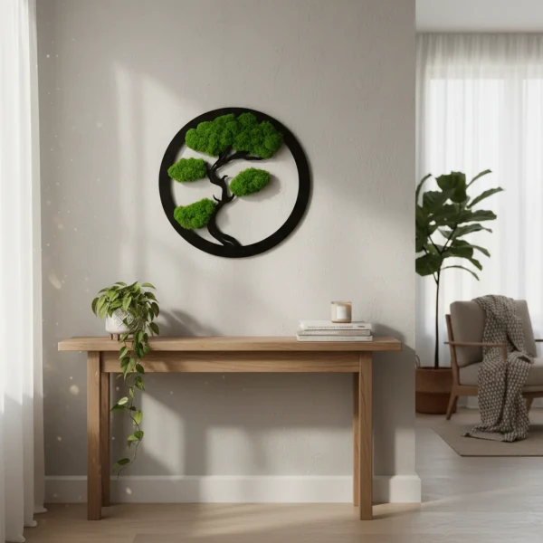 Okrągły Obraz z Mchu Chrobotka Bonsai | 35 cm lub 50 cm | FabART