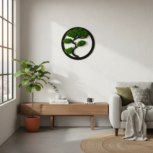 Okrągły Obraz z Mchu Chrobotka Bonsai | 35 cm lub 50 cm | FabART