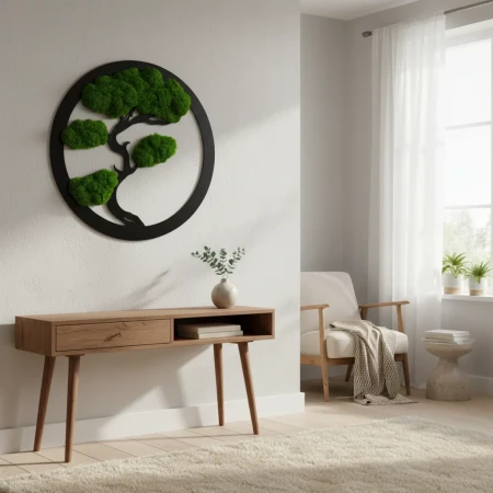 Okrągły Obraz z Mchu Chrobotka Bonsai | 35 cm lub 50 cm | FabART