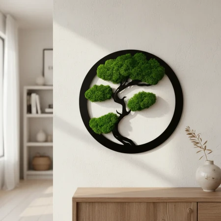 Okrągły Obraz z Mchu Chrobotka Bonsai | 35 cm lub 50 cm | FabART