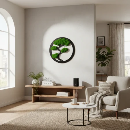 Okrągły Obraz z Mchu Chrobotka Bonsai | 35 cm lub 50 cm | FabART