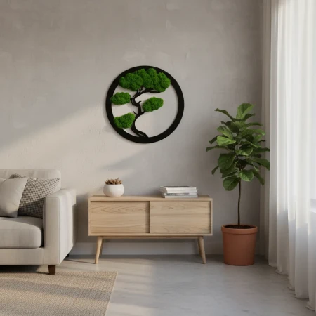 Okrągły Obraz z Mchu Chrobotka Bonsai | 35 cm lub 50 cm | FabART