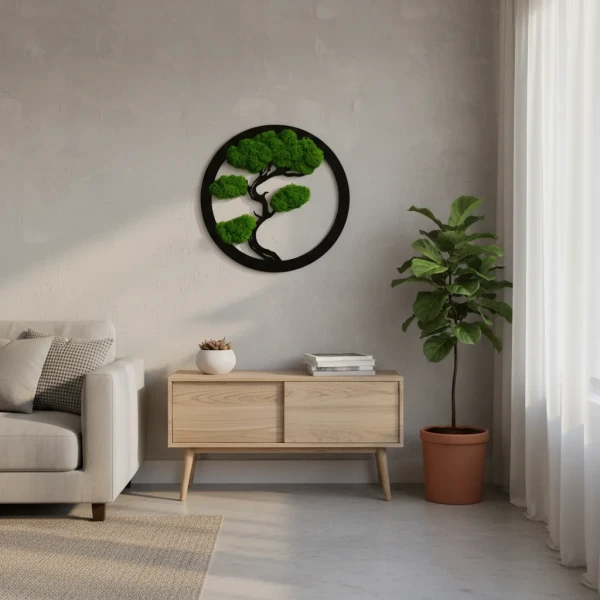 Okrągły Obraz z Mchu Chrobotka Bonsai | 35 cm lub 50 cm | FabART