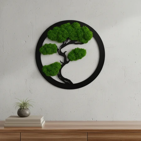 Okrągły Obraz z Mchu Chrobotka Bonsai | 35 cm lub 50 cm | FabART