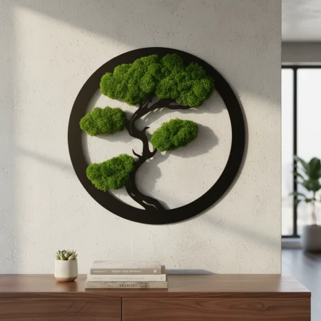 Okrągły Obraz z Mchu Chrobotka Bonsai | 35 cm lub 50 cm | FabART