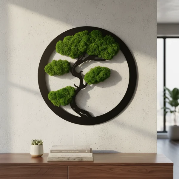 Okrągły Obraz z Mchu Chrobotka Bonsai | 35 cm lub 50 cm | FabART