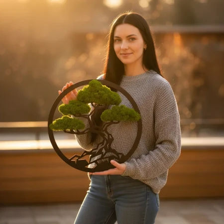 Geometryczne Bonsai z Mchu (Koło 35/50cm) | Obraz 3D Loft | FabART