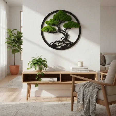 Geometryczne Bonsai z Mchu (Koło 35/50cm) | Obraz 3D Loft | FabART