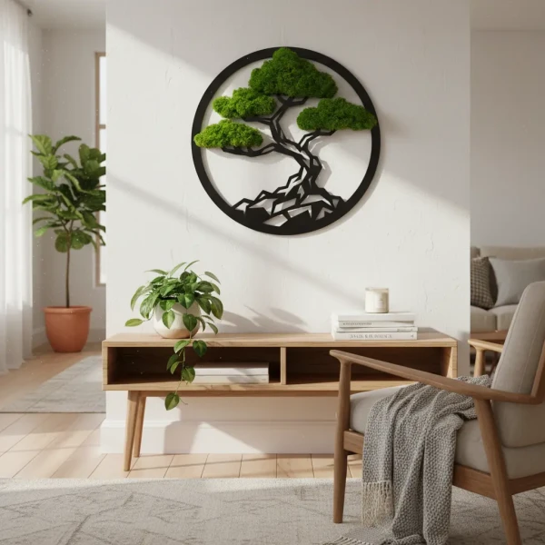 Geometryczne Bonsai z Mchu (Koło 35/50cm) | Obraz 3D Loft | FabART