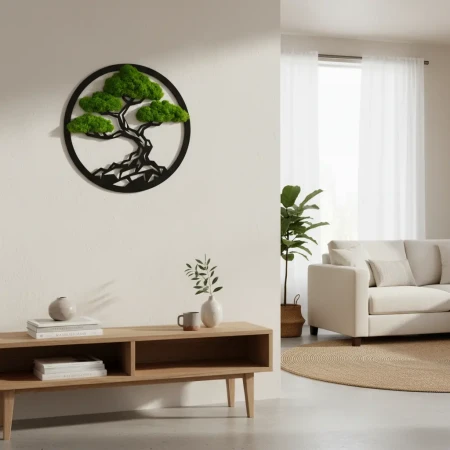 Geometryczne Bonsai z Mchu (Koło 35/50cm) | Obraz 3D Loft | FabART