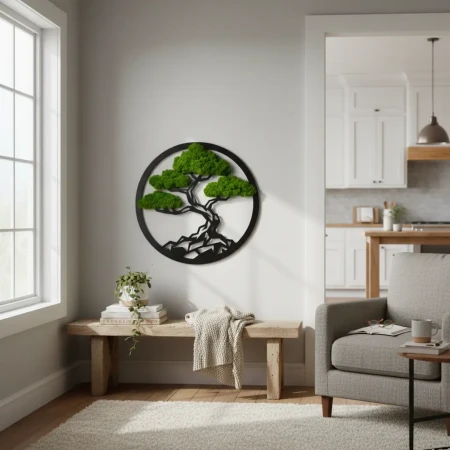 Geometryczne Bonsai z Mchu (Koło 35/50cm) | Obraz 3D Loft | FabART