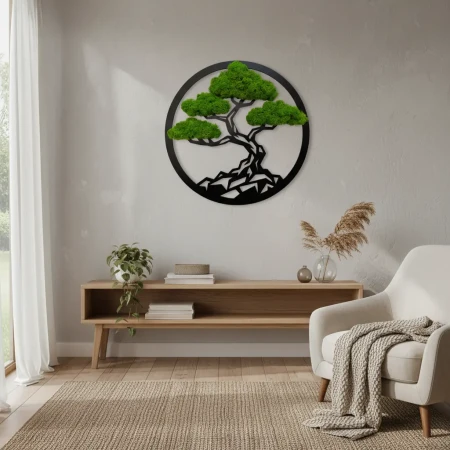 Geometryczne Bonsai z Mchu (Koło 35/50cm) | Obraz 3D Loft | FabART