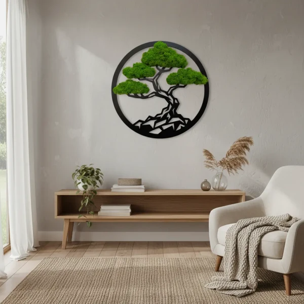 Geometryczne Bonsai z Mchu (Koło 35/50cm) | Obraz 3D Loft | FabART