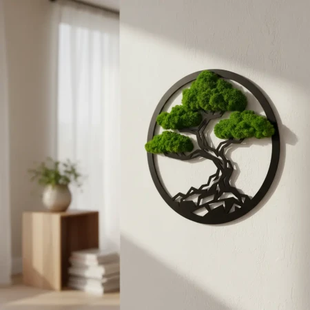 Geometryczne Bonsai z Mchu (Koło 35/50cm) | Obraz 3D Loft | FabART