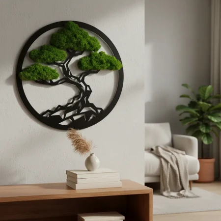 Geometryczne Bonsai z Mchu (Koło 35/50cm) | Obraz 3D Loft | FabART