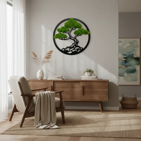 Geometryczne Bonsai z Mchu (Koło 35/50cm) | Obraz 3D Loft | FabART