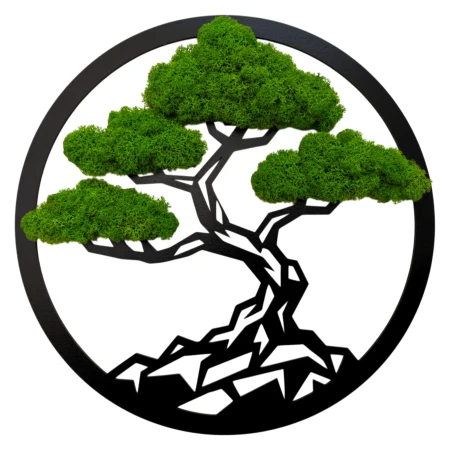 Geometryczne Bonsai z Mchu (Koło 35/50cm) | Obraz 3D Loft | FabART