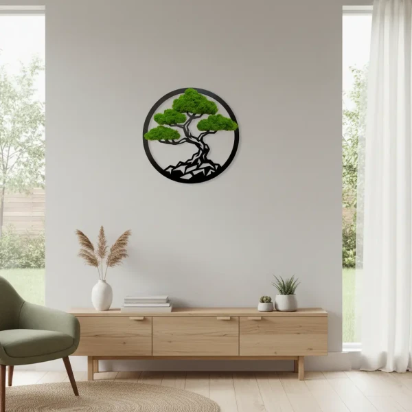 Geometryczne Bonsai z Mchu (Koło 35/50cm) | Obraz 3D Loft | FabART