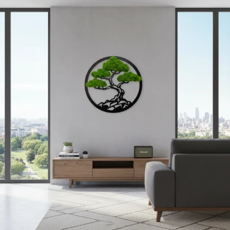 Geometryczne Bonsai z Mchu (Koło 35/50cm) | Obraz 3D Loft | FabART