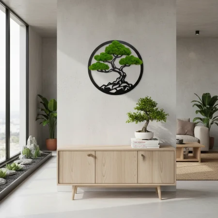 Geometryczne Bonsai z Mchu (Koło 35/50cm) | Obraz 3D Loft | FabART