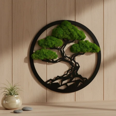 Geometryczne Bonsai z Mchu (Koło 35/50cm) | Obraz 3D Loft | FabART