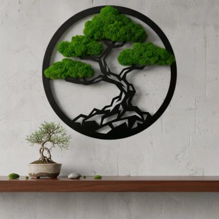 Geometryczne Bonsai z Mchu (Koło 35/50cm) | Obraz 3D Loft | FabART