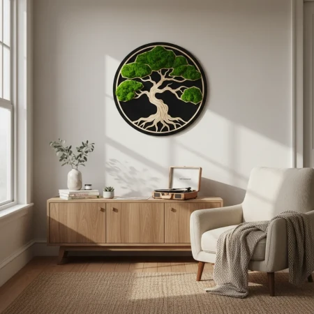 Ekskluzywny Obraz z Mchu Bonsai | Sklejka, Wosk i HDF | FabART Premium